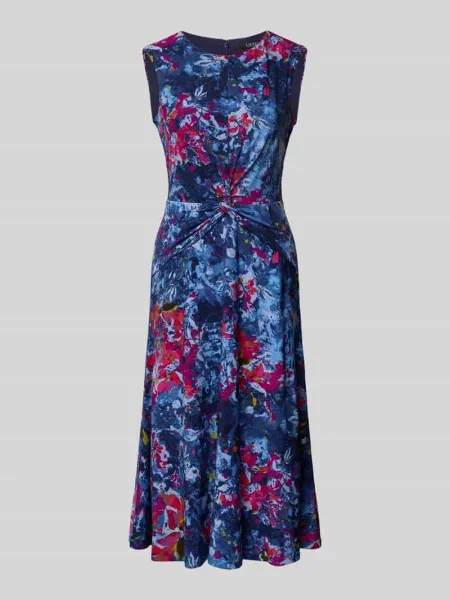 Sukienka midi z wiązanym detalem model ‘TESSANNE’ Lauren Ralph Lauren błękitna