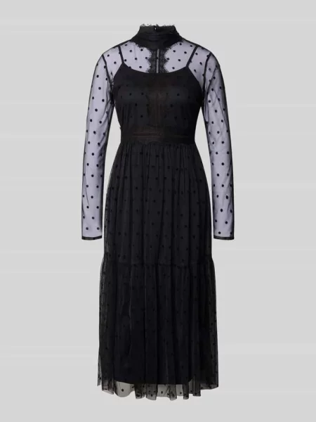 Sukienka midi ze stójką Lace & Beads czarna