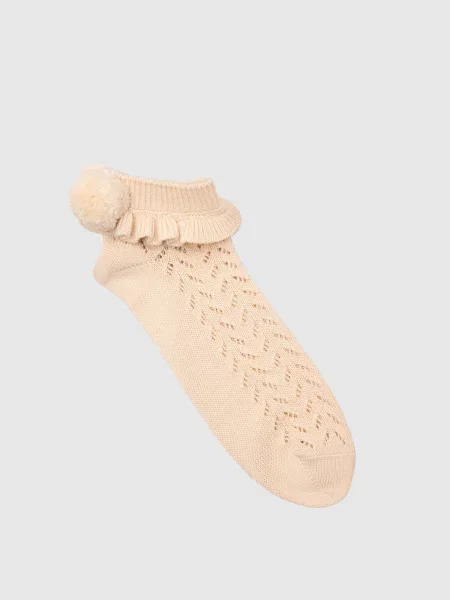 Шкарпетки у візерунок з помпонами Valentino бежеві