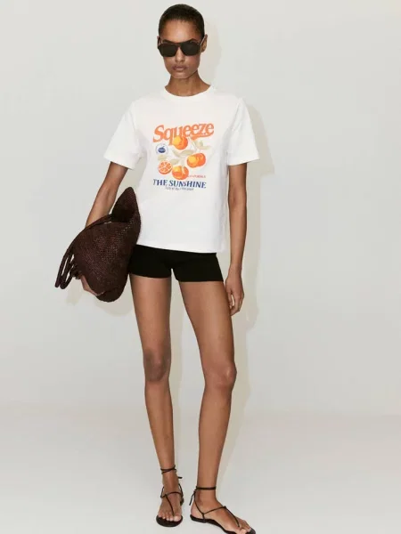 Wzorzysty t-shirt Kobieta XXS MANGO pomarańczowy