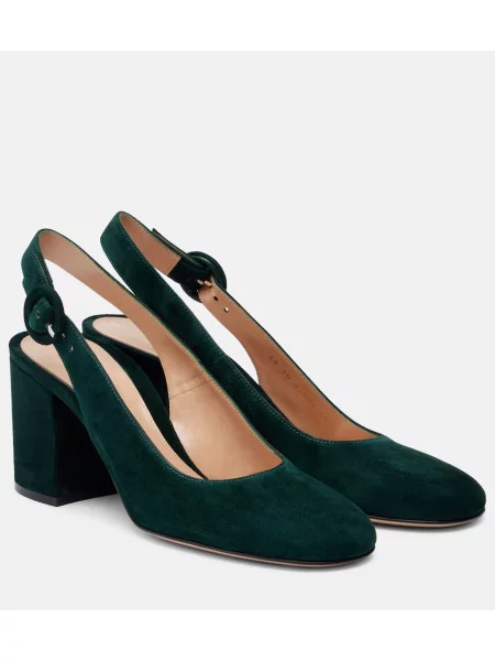 Pantofi cu toc Gianvito Rossi din piele de căprioară slingback verde