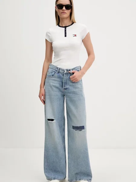 Tommy Jeans kratka majica z bombažem bela