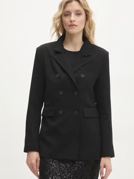 Сако Answear Lab с двуредно закопчаване с изчистен дизайн черно