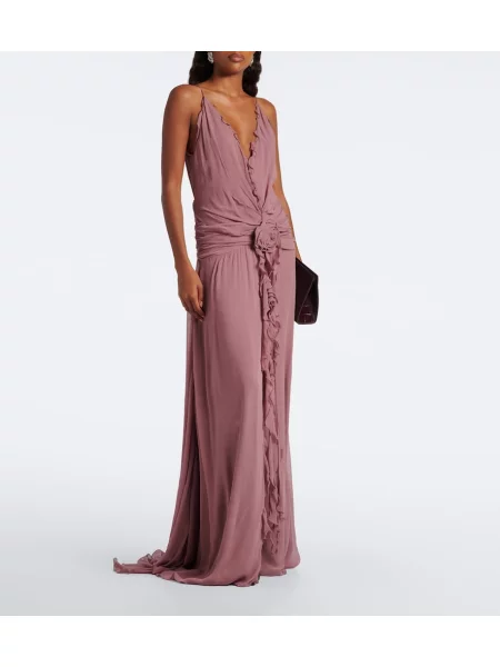 Rochie Blumarine cu model floral cu volane roz