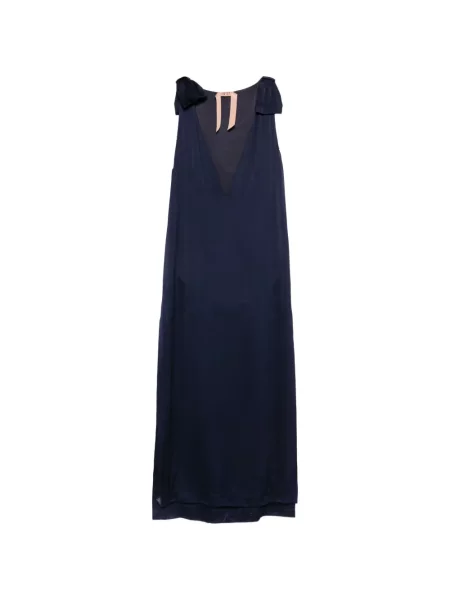 Rochie N°21 cu funde cu decolteu în V albastru