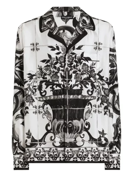 Cămașă Dolce & Gabbana de mătase cu imagine alb