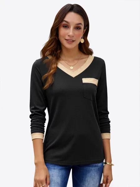 Imily Bela Tricou bej amestecat negru