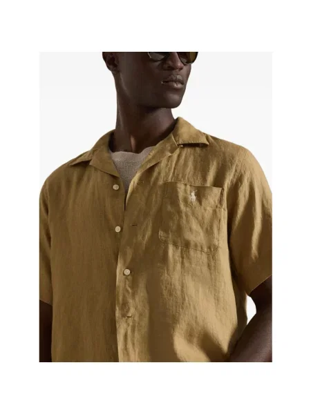 Polo Ralph Lauren Koszule Mężczyzna L Len Klasyczna Koszula Lniana Camp o Kroju Classic Fit beżowy