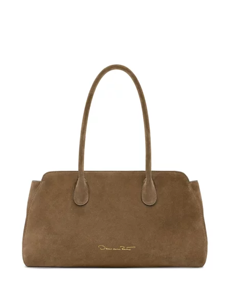 Geantă Oscar De La Renta din piele de căprioară maro