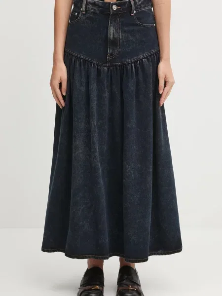 GANNI spódnica jeansowa Light Denim Long granatowy maxi rozkloszowana niebieska