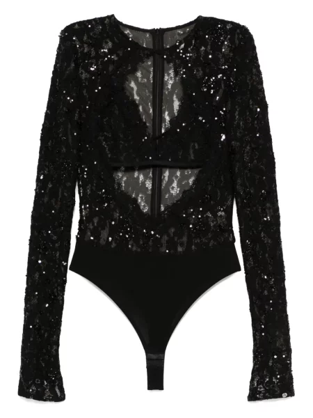 Body Nissa cu paiete din dantelă negru