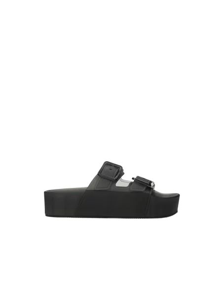 Lniane klapki Balenciaga na platformie czarne