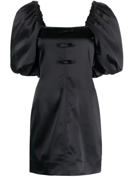 Satynowa sukienka Ganni z kokardką czarna