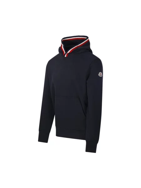 Bluza z kapturem Moncler w paski z kapturem niebieska