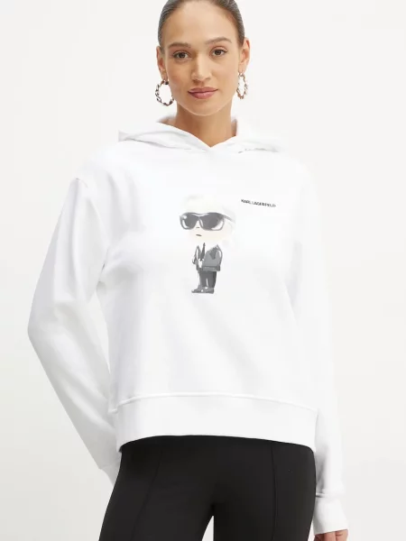 Karl Lagerfeld bluza z kapturem z nadrukiem biały