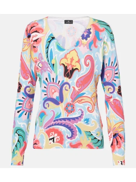 Svilen pulover Etro s paisley potiskom modra