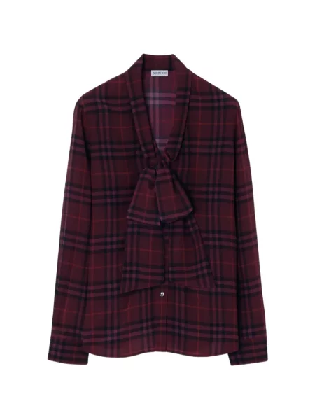 Bluză Burberry de mătase în carouri violet
