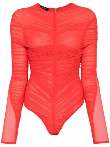 Body Mugler cu volane roșu