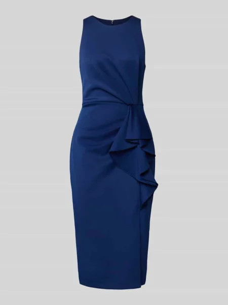 Sukienka koktajlowa z okrągłym dekoltem i falbanami Adrianna Papell granatowa