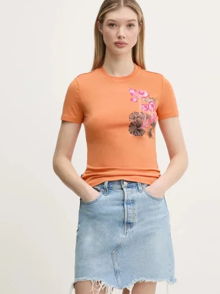 Тениска Desigual BOTANICAL LA оранжево