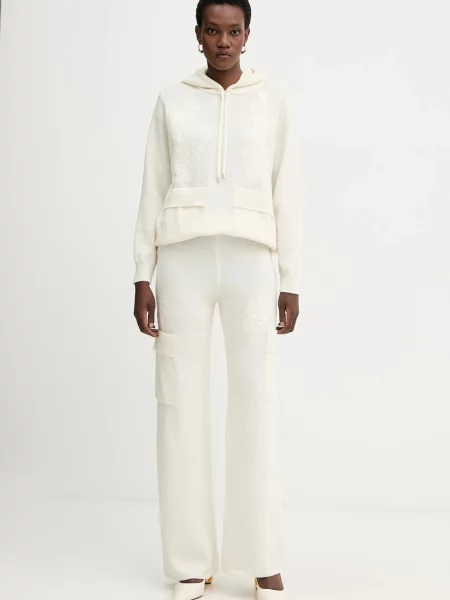 Ermanno Firenze spodnie dresowe z dodatkiem wełny gładkie beżowy