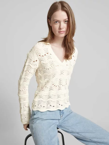 BOSS Orange sweter z dzianiny Fyder Kobiety biały|beżowy wypukły wzór tkaniny S biały