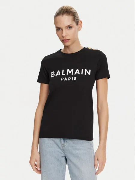 Raštuotas marškinėliai Balmain juoda