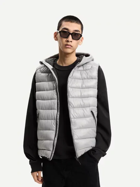 Bershka Lekka Kamizelka Pikowana Mężczyzna M szary