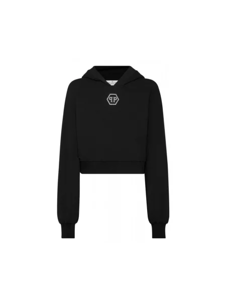 Bluza z kapturem Philipp Plein z logo o skróconej długości czarna