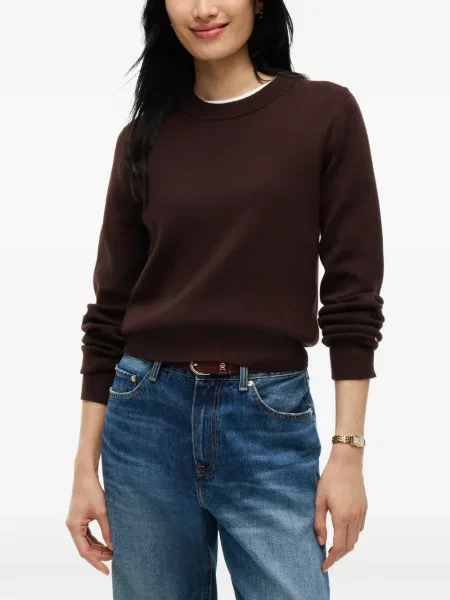 Siuvinėtas megztinis Tommy Hilfiger apvaliu kaklu ruda