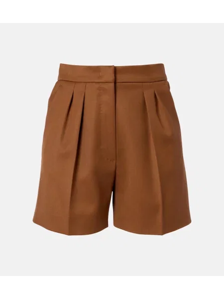 Pantaloni scurți Max Mara cu talie înaltă de lână maro