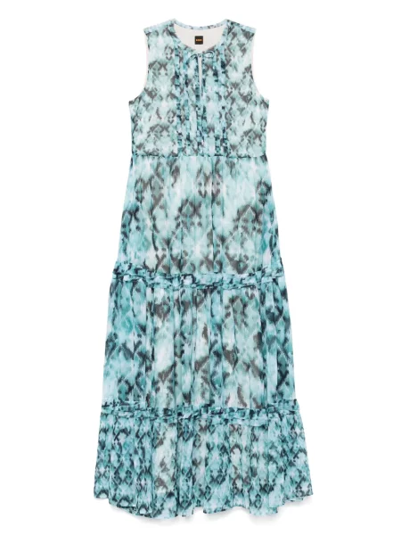 Rochie maxi Boss cu imprimeu abstract de costum albastru