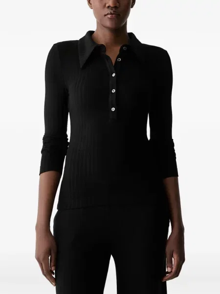 Lung tricou polo La Mania tricotate negru