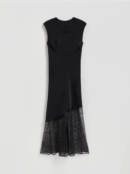 Reserved Сукня міді з мереживом чорний