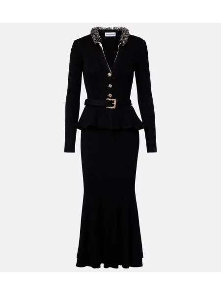Cu centură rochie midi Self-portrait tricotate negru