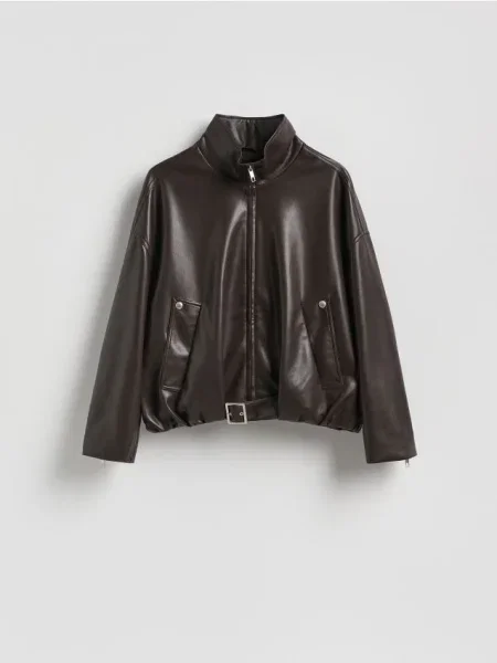 Reserved Geacă din piele ecologică cu guler înalt maro-închis maro