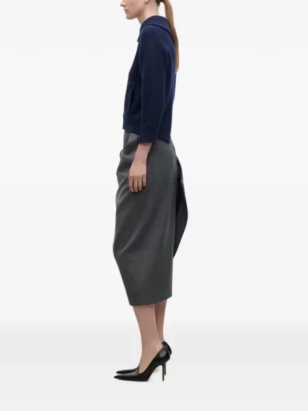 Fustă midi Victoria Beckham asimetrică drapată gri