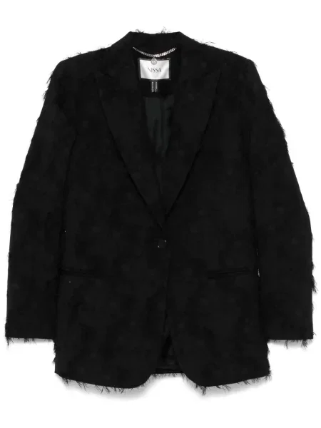 Sacou Nissa cu model floral din jacard negru