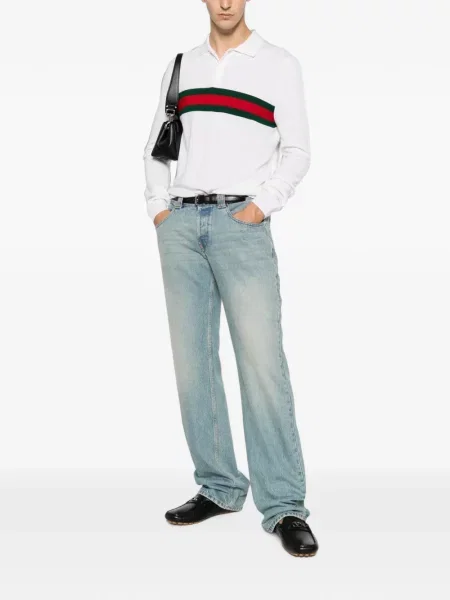 Tricou polo Gucci din cașmir cu dungi alb
