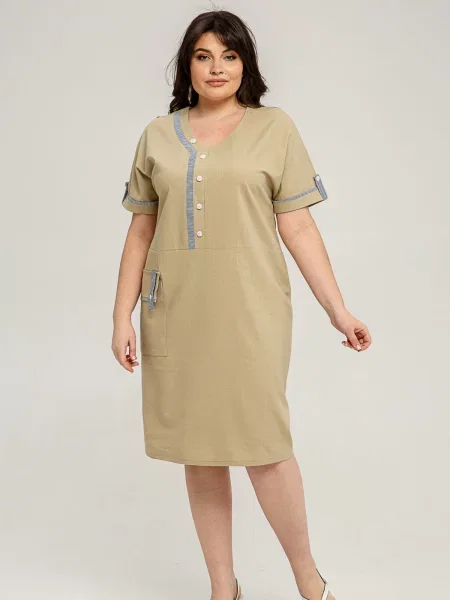 Лляна Сукня міді All Posa бежевий