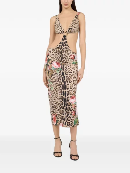 Rochie midi Roberto Cavalli cu imagine cu model leopard