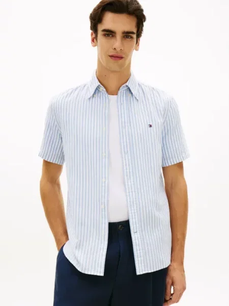 Tommy Hilfiger Cămașă | cu adaos de in albastru