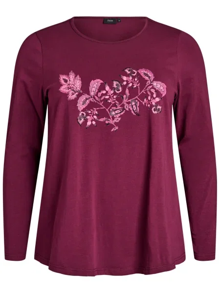 Zizzi Bluză de noapte MDana roz / roșu burgundy negru