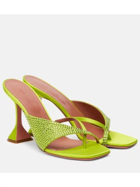 Satenaste mules Amina Muaddi s kristali zelena