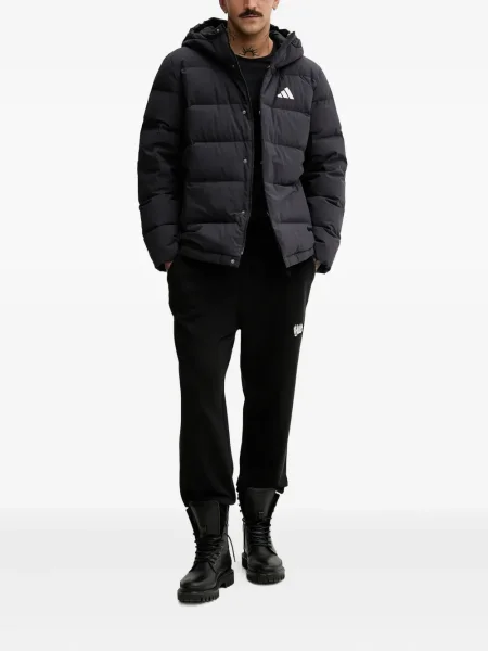 Pruhované kalhoty Adidas s výšivkou na platformě černé