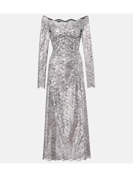Rochie maxi Rabanne din dantelă de costum argintiu