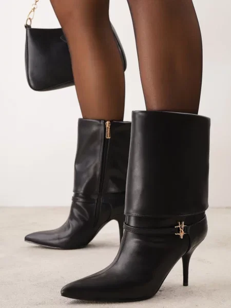 Botine elegante pe stiletto cu detaliu metalic Moelle negre