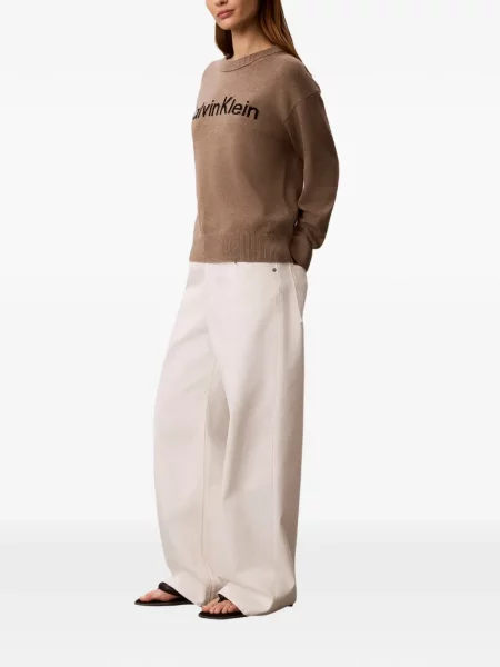 Pleteni džemper Calvin Klein s autogramom smeđa