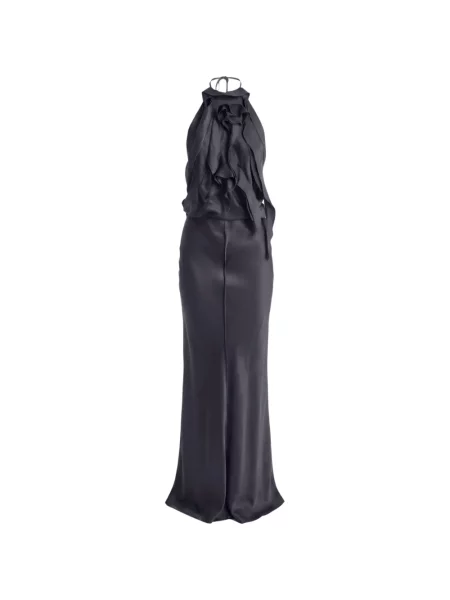 Rochie maxi Irina Schrotter cu volane cu spatele deschis negru