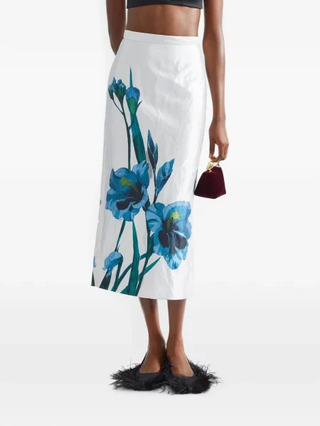 Fustă midi Erdem cu model floral cu imagine alb